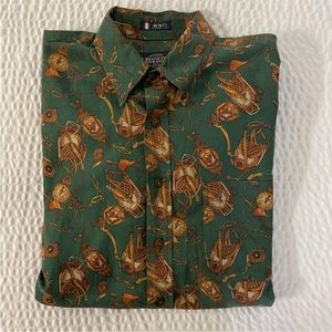 KENNETH GORDON KSG SIGNATURE Vintage Equestrian Print Sport Shirt Size XL